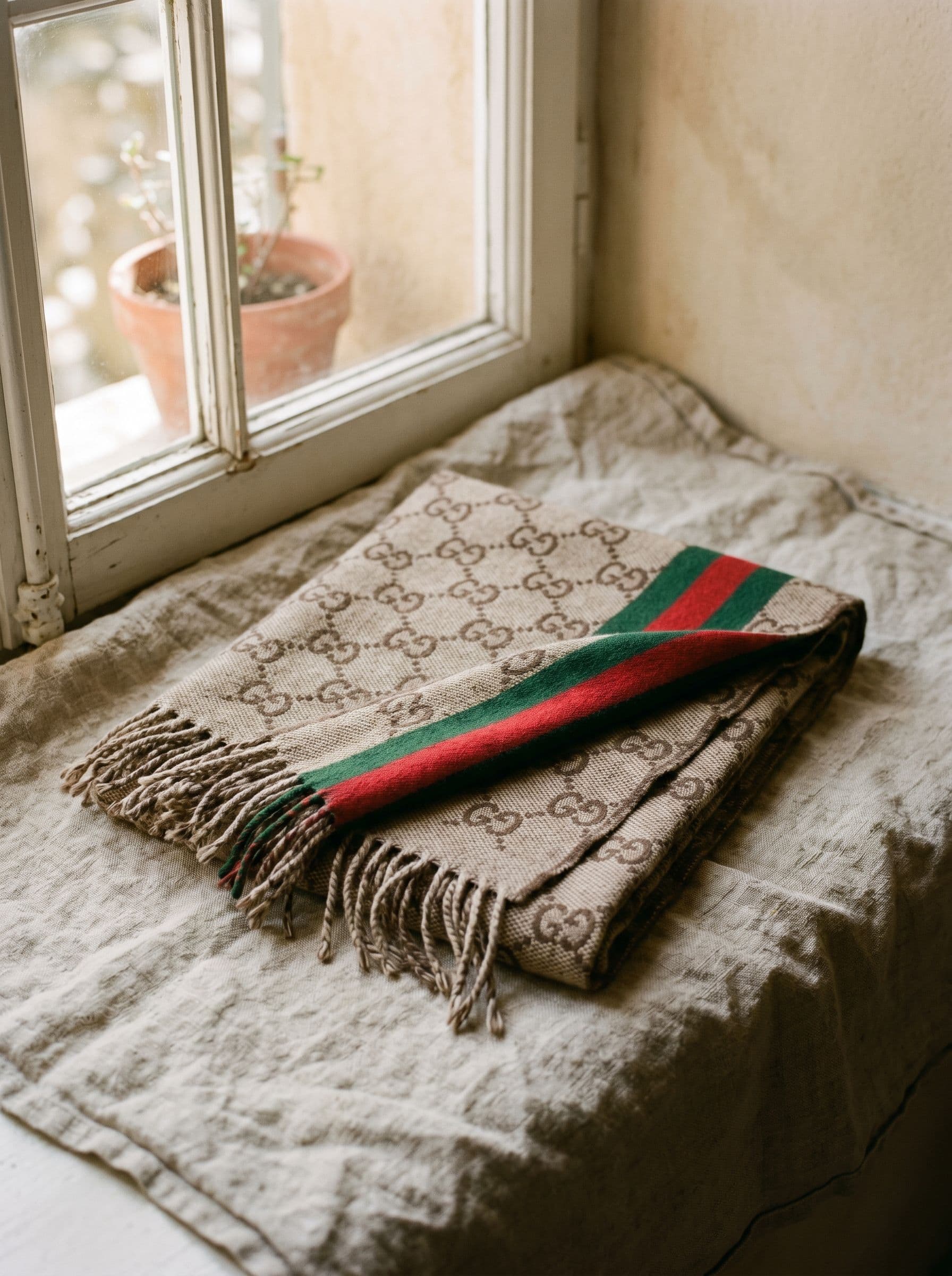 Folded cashmere knit garment, close on the fine weave.