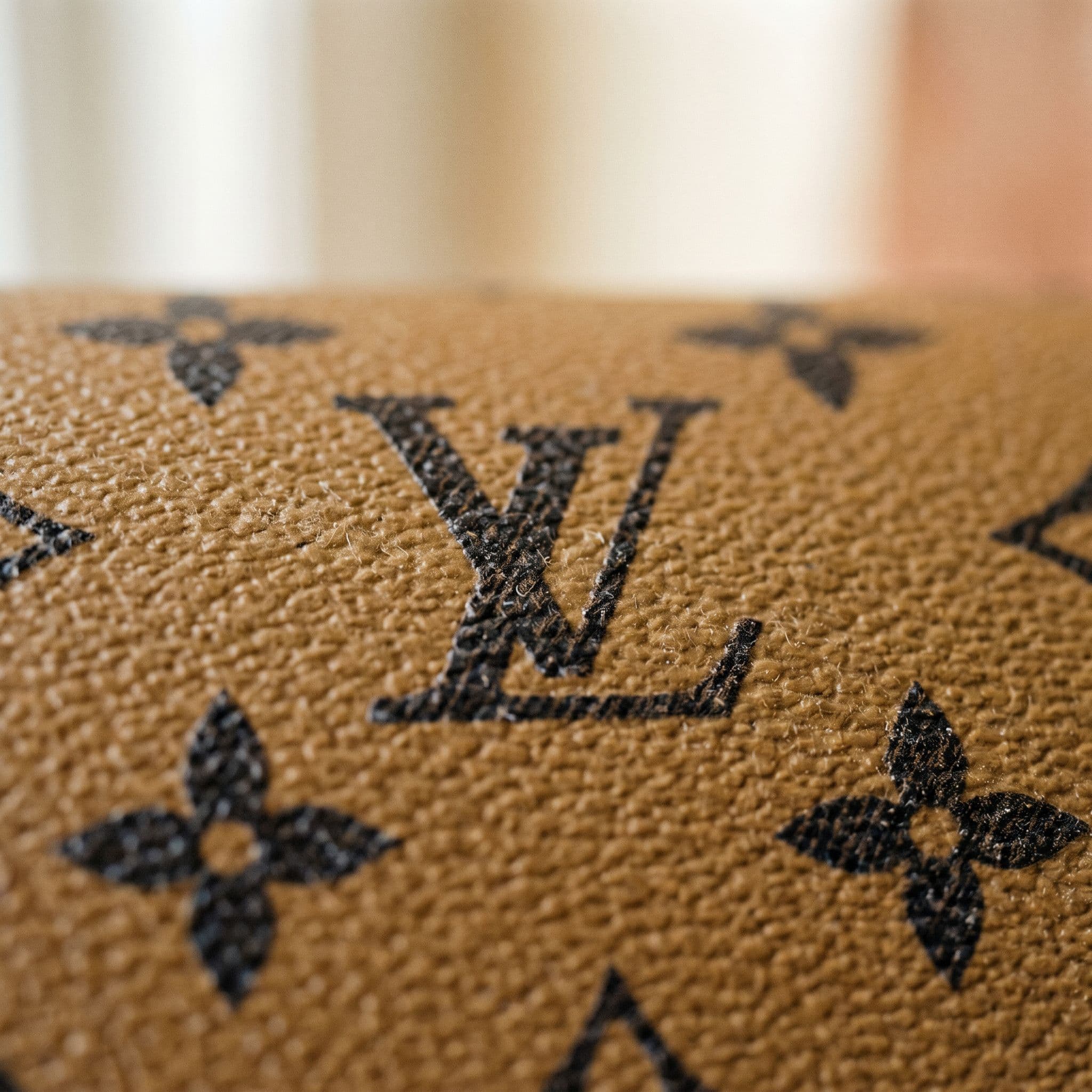Extreme macro of luxury leather grain and a single row of stitching.